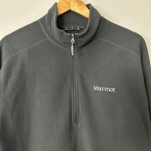 Marmot Sweater Mens XL Black Fleece 1/4 Zip Pullover Mock Neck Lightweight Logo